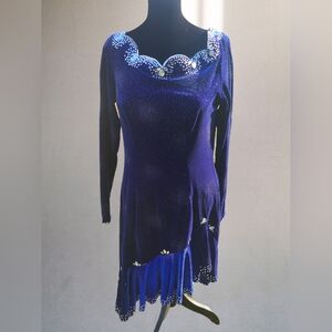 Elegant Designs By Lyn Wallander Blue Long Sleeve Latin/Rhythm Ballroom Dress